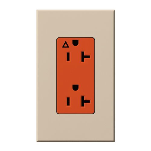 Main product image of Architectural 20A Isolated Ground Duplex Receptacle, Orange Outlet, Color Code for Included Wall Plate, Matte Finish, Taupe