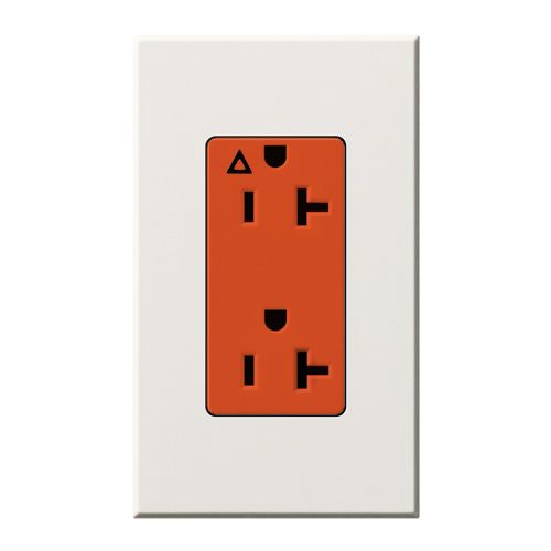 Main product image of Architectural 20A Isolated Ground Duplex Receptacle, Orange Outlet, Color Code for Included Wall Plate, Matte Finish, White
