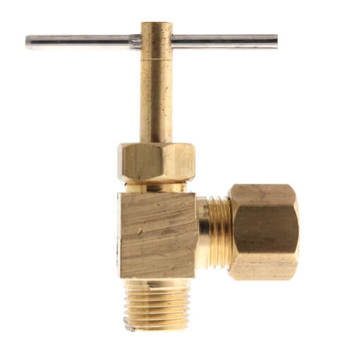 Main product image of 1/4" OD Compression x 1/8" MIP Angle Needle Valve (Rough Brass)