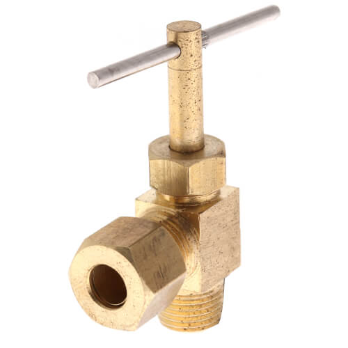 Main product image of 1/4" OD Compression x 1/8" MIP Angle Needle Valve (Rough Brass)