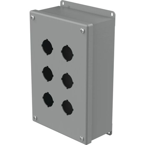 Main product image of Pushbutton Square Enclosures Type 12, 6PBx30.5mm, Steel (Gray), E6PB