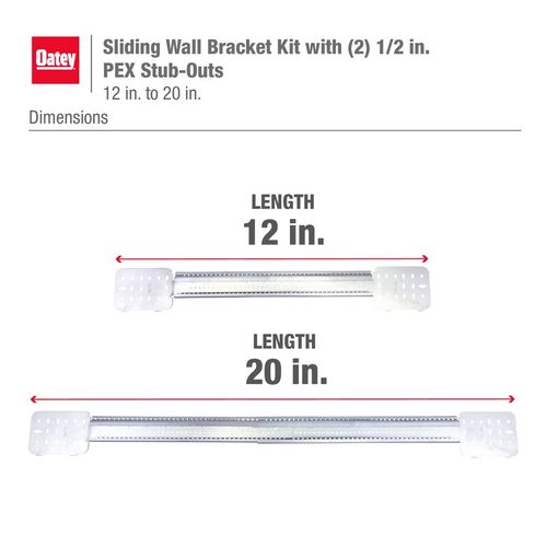 Main product image of 12" - 20" Sliding Wall Bracket Kit w/ (2) 1/2" PEX Stub Outs