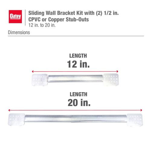 Main product image of 12" - 20" Sliding Wall Bracket Kit w/ (2) 1/2" CPVC/Copper Stub Outs