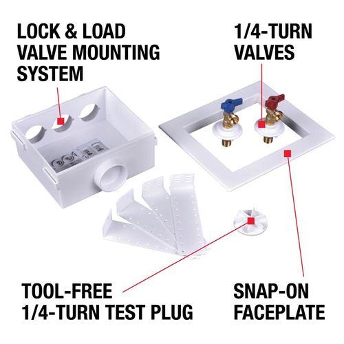 Main product image of QUADTRO CPVC Washing Machine Outlet Box w/ 1/4 Turn Brass Ball Valve (Contractor Pack)