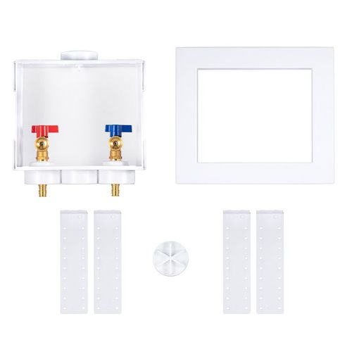 Main product image of QUADTRO Expansion PEX Washing Machine Outlet Box w/ 1/4 Turn Brass Ball Valve (Contractor Pack)