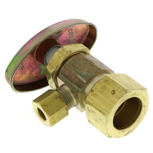Main product image of 1/2" Nom Compression (5/8" OD) x 1/4" OD Compression Multi-Turn Angle Stop Valve, Lead Free (Rough Brass)