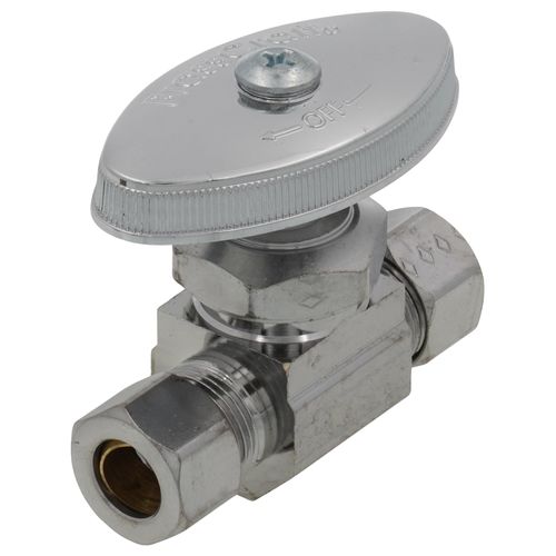 Main product image of 1/4" Nom Compression (3/8" OD) x 3/8" OD Compression Multi-Turn Straight Stop Valve, Lead Free (Chrome)