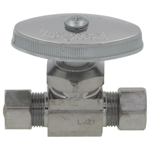 Main product image of 1/4" Nom Compression (3/8" OD) x 3/8" OD Compression Multi-Turn Straight Stop Valve, Lead Free (Chrome)