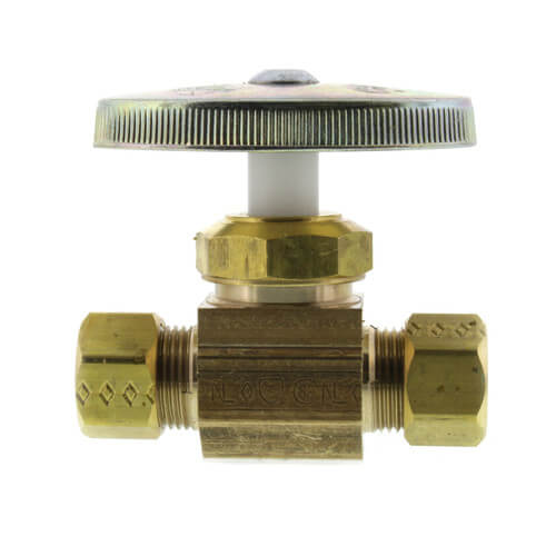 Main product image of 1/4" Nom Compression (3/8" OD) x 3/8" OD Compression Multi-Turn Straight Stop Valve, Lead Free (Rough Brass)