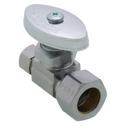 Main product image of 1/2" Nom Compr. (5/8" OD) x 3/8" O.D. Compr. Straight Stop Valve, Lead Free (Chrome Plated)