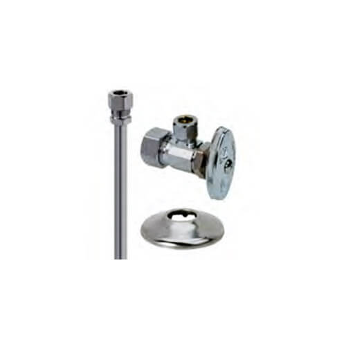 Main product image of 1/2" x 3/8" Compression Faucet Kit w/ KC Nosepiece - Angle Stop, 12" Length (Rough Brass)