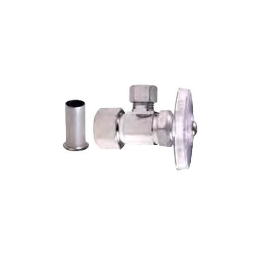 Main product image of 1/2" Nom Compression x 3/8" OD Compression Multi-Turn Angle Stop Valve with Tube Insert, Lead Free (Chrome)