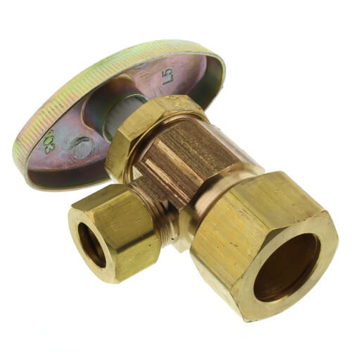 Main product image of 1/2" Nom Compr (5/8" OD) x 3/8" O.D. Compr Angle Stop, Lead Free (Rough Brass)