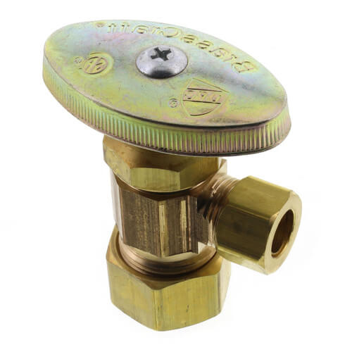 Main product image of 1/2" Nom Compr (5/8" OD) x 3/8" O.D. Compr Angle Stop, Lead Free (Rough Brass)