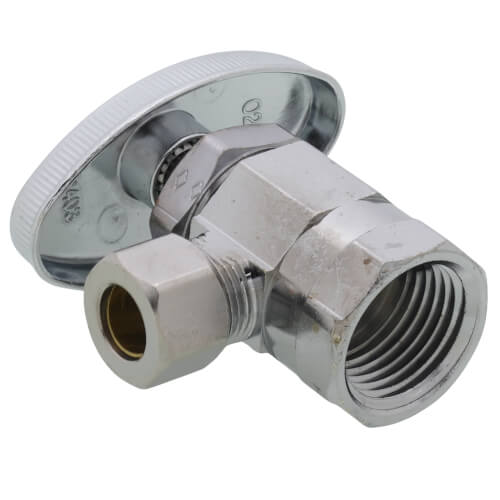 Main product image of 1/2" FIP x 3/8" O.D. Compr. Angle Stop Valve, Brass Stem, Lead Free (Chrome)