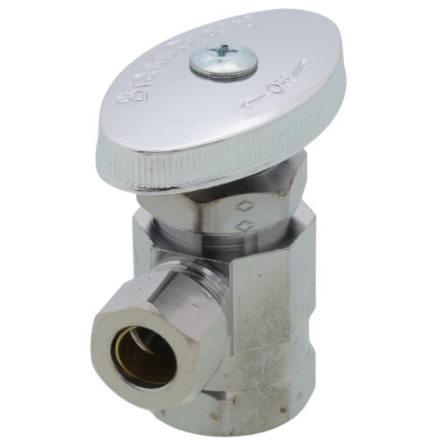 Main product image of 1/2" FIP x 3/8" O.D. Compr. Angle Stop Valve, Brass Stem, Lead Free (Chrome)