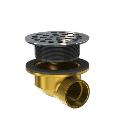 Main product image of 1-1/2" Brass Round Side Outlet Shower Drain for Molded Bases (Brushed Nickel)