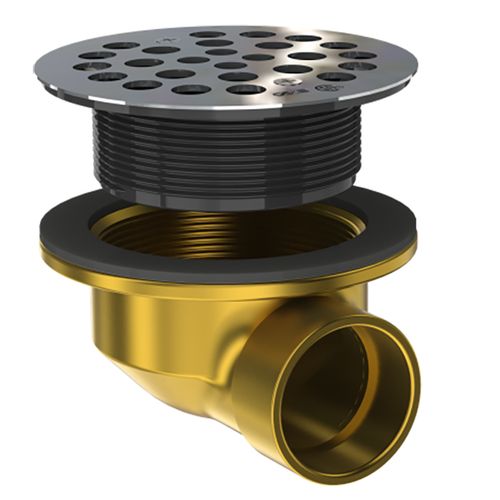 Main product image of 1-1/2" Brass Round Side Outlet Shower Drain for Molded Bases (Matte Black)