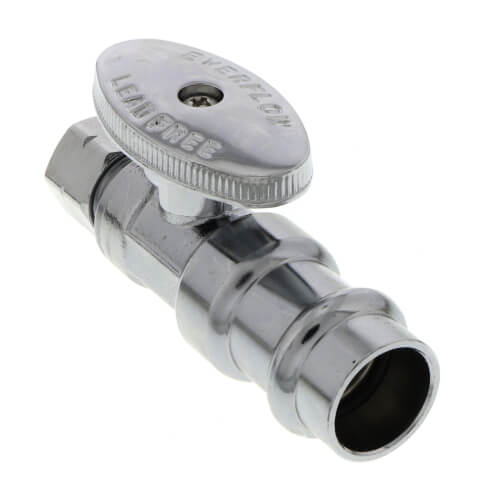 Main product image of 1/2" Press x 3/8" OD Compression Quarter Turn Straight Stop Valve,  Lead Free (Chrome Plated)