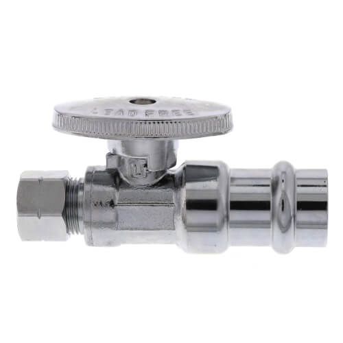Main product image of 1/2" Press x 3/8" OD Compression Quarter Turn Straight Stop Valve,  Lead Free (Chrome Plated)