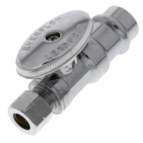 Main product image of 1/2" Press x 3/8" OD Compression Quarter Turn Straight Stop Valve,  Lead Free (Chrome Plated)