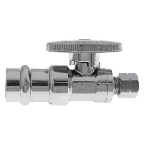 1/2" Press x 1/4" OD Compression Quarter Turn Straight Stop Valve, Lead Free (Chrome Plated)