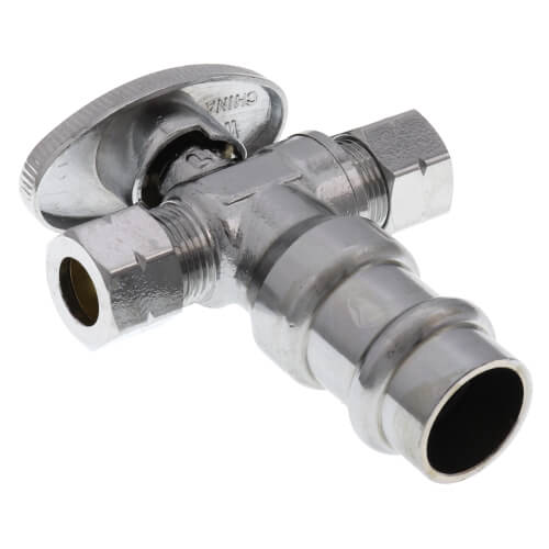 Main product image of 1/2" Press x 3/8" OD Compression x 3/8" OD Compression Quarter Turn Dual Outlet Stop Valve, Lead Free (Chrome Plated)