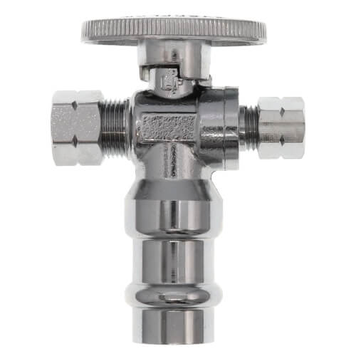 1/2" Press x 3/8" OD Compression x 1/4" OD Compression Quarter Turn Dual Outlet Stop Valve Lead Free (Chrome Plated)