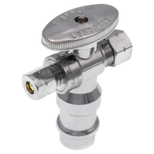 1/2" Press x 3/8" OD Compression x 1/4" OD Compression Quarter Turn Dual Outlet Stop Valve Lead Free (Chrome Plated)