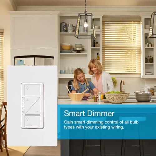 Main product image of Caseta Original Smart Lighting Dimmer Switch and Remote Kit, 150W LED+ Dimmer/3-Button Pico Smart Remote/Claro Wall Plate, P-PKG1W-WH, White