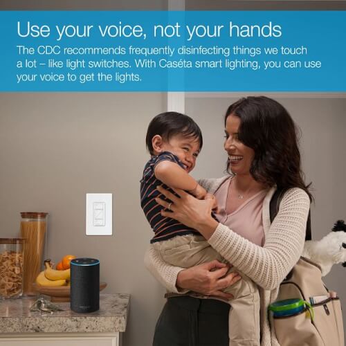 Main product image of Caseta Original Smart Lighting Dimmer Switch and Remote Kit, 150W LED+ Dimmer/3-Button Pico Smart Remote/Claro Wall Plate, P-PKG1W-WH, White