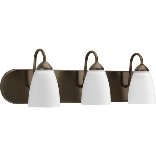 Main product image of Gather 3 Light Antique Bronze Etched Glass Traditional Bath Vanity Light