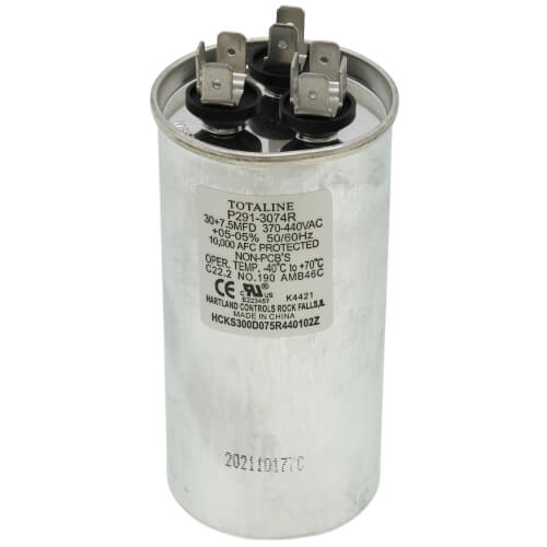 Main product image of 440V Dual Round Run Capacitor, 30/7.5 MFD, P291-3074R
