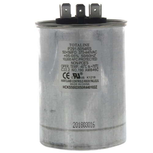 440V Round Dual Capacitor, 50/5 MFD, P291-5054RS