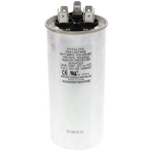 Main product image of 370V Dual Round Run Capacitor, 50/7 MFD, P291-5073RS