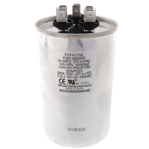 Main product image of 440V Dual Round Run Capacitor, 55/5 MFD, P291-5554RS