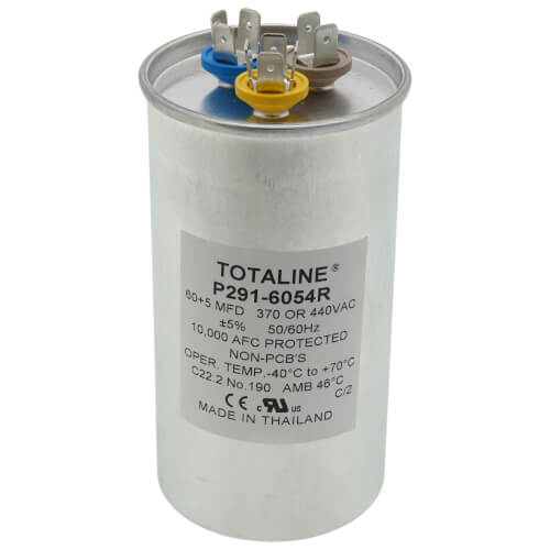440V Dual Round Run Capacitor, 60/5 MFD, P291-6054R
