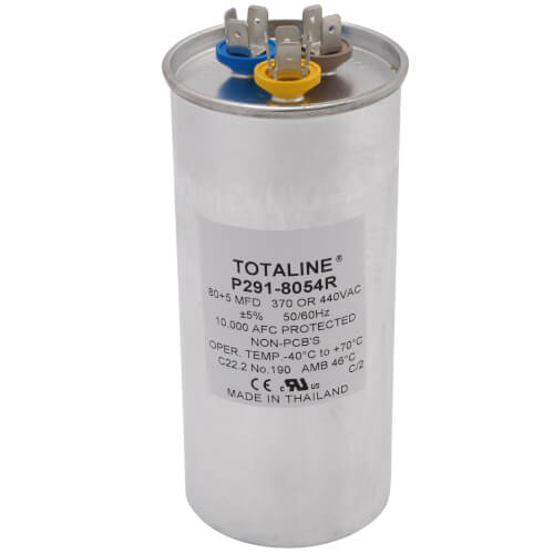 Main product image of 370/440V Dual Round Run Capacitor, 80/5 MFD, P291-8054R