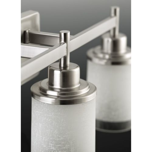 Main product image of Alexa 3 Light Brushed Nickel Etched Linen w/ Clear Edge Glass Modern Bath Vanity Light