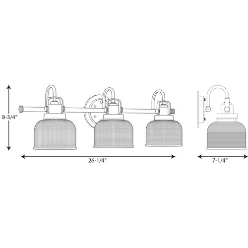 Main product image of Archie 3 Light Antique Nickel Clear Double Prismatic Glass Coastal Bath Vanity Light