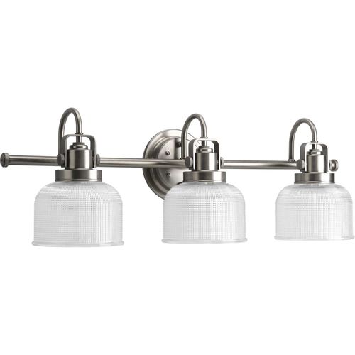 Main product image of Archie 3 Light Antique Nickel Clear Double Prismatic Glass Coastal Bath Vanity Light
