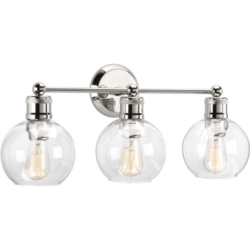 Main product image of Hansford 3 Light Polished Nickel Clear Glass Coastal Bath Vanity Light