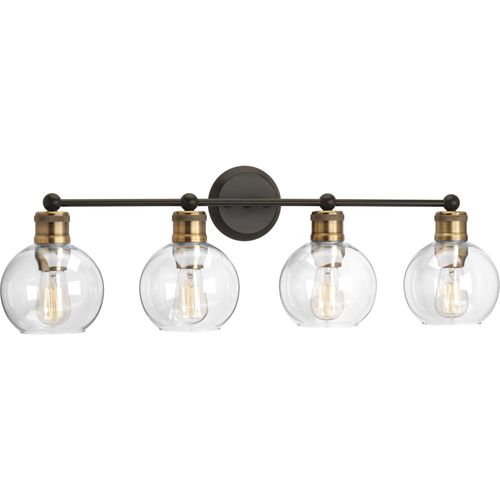 Main product image of Hansford 4 Light Antique Bronze Clear Glass Coastal Bath Vanity Light