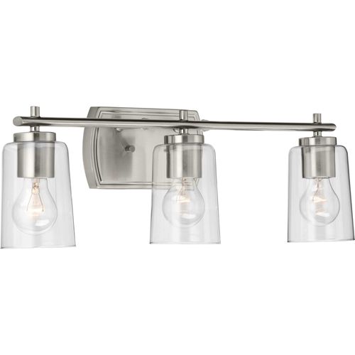 Main product image of Adley 3 Light Brushed Nickel Clear Glass New Traditional Bath Vanity Light