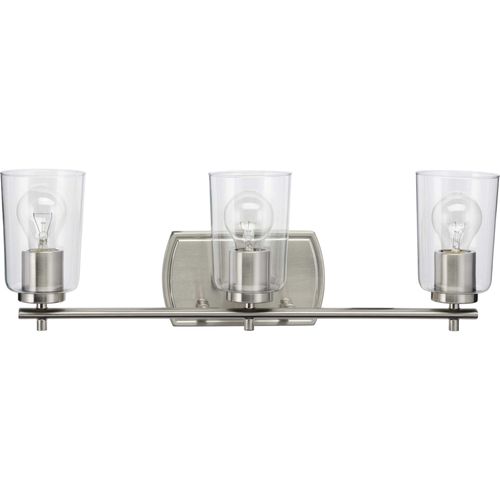 Main product image of Adley 3 Light Brushed Nickel Clear Glass New Traditional Bath Vanity Light