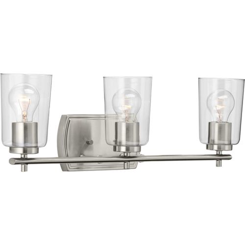 Main product image of Adley 3 Light Brushed Nickel Clear Glass New Traditional Bath Vanity Light