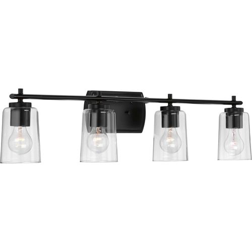 Main product image of Adley 4 Light Matte Black Clear Glass New Traditional Bath Vanity Light