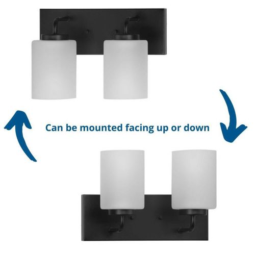 Main product image of Merry 2 Light Matte Black and Etched Glass Transitional Style Bath Vanity Wall Light