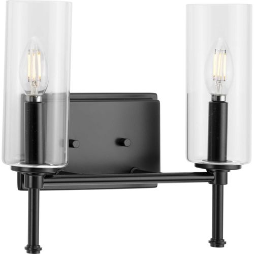 Main product image of Elara 2 Light New Traditional Matte Black Clear Glass Bath Vanity Light