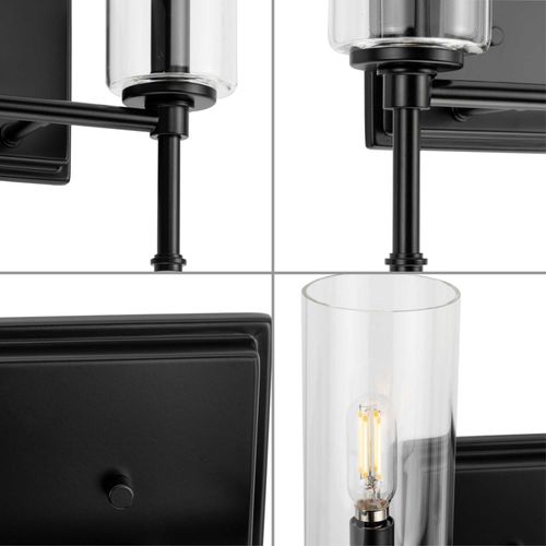 Main product image of Elara 2 Light New Traditional Matte Black Clear Glass Bath Vanity Light